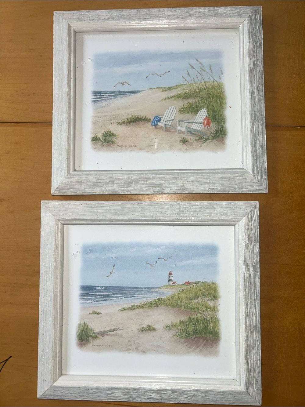 Coastal Beach Scene Framed Wall Art - White Frame Barbara Fleri artist.